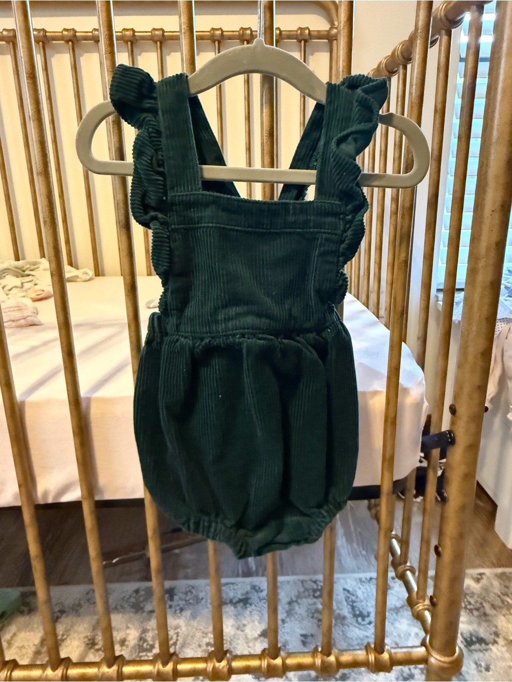 Old Navy Dark Green Corduroy Ruffle Bubble Overalls
